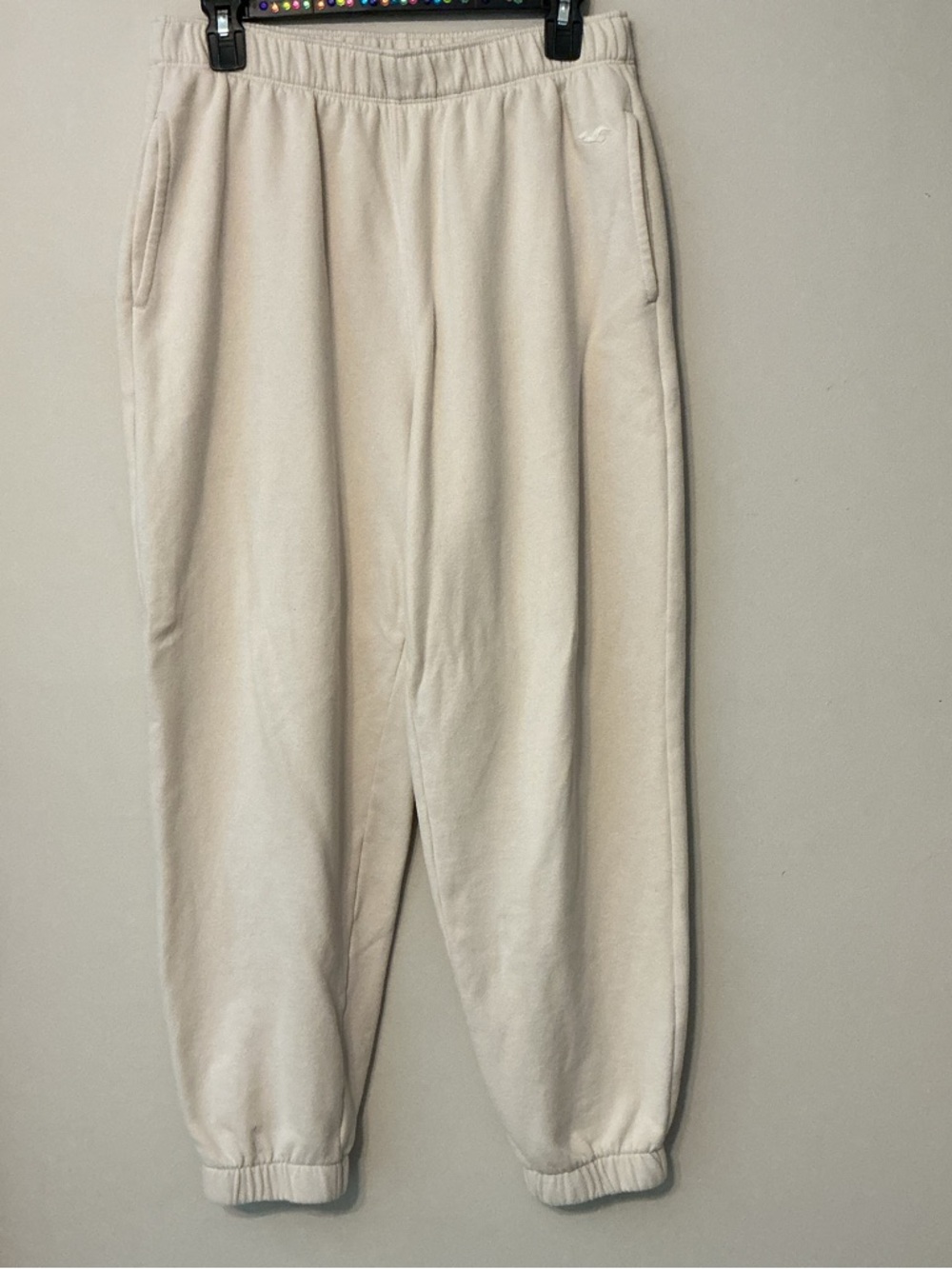 Hollister Cream Fleece Sweatpants with Elastic Cuffs
